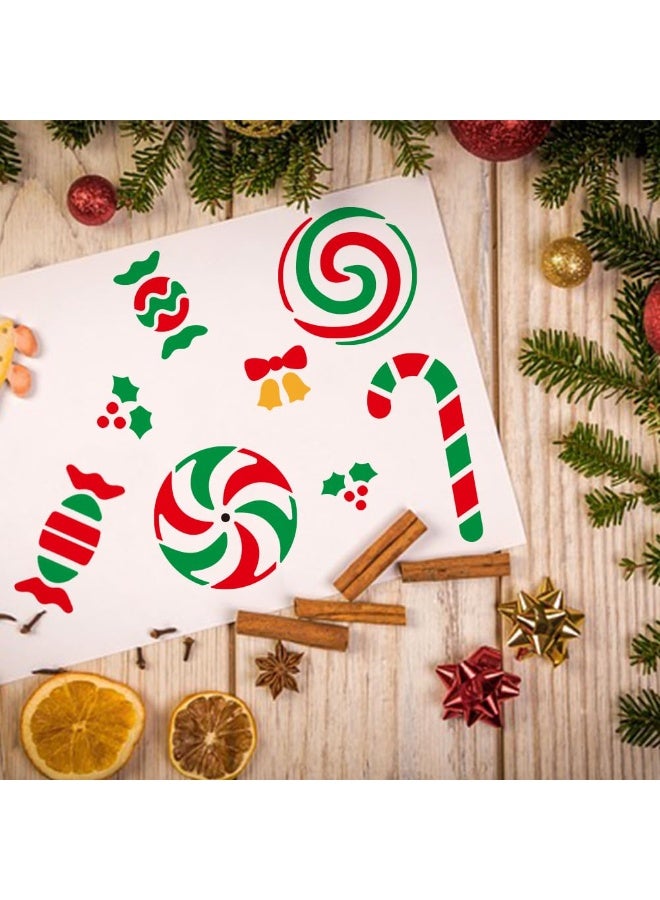 MAYJOYDIY Candy Stencils Candy Drawing Painting Templates Candy Lollipop Christmas Candy Template Reusable 11.8×11.8inch with Paint Brush Painting on Wall Furniture Wood Paper - Image 5