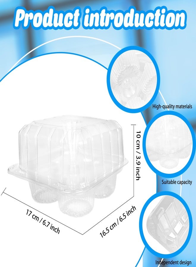 Norcoin 100 Pack Plastic Cupcake Containers 4-Compartment Clear Cupcake Box Containers Disposable 4 Cavity Cupcake Holder with Dome for Bakery Muffin Stackable - Image 2