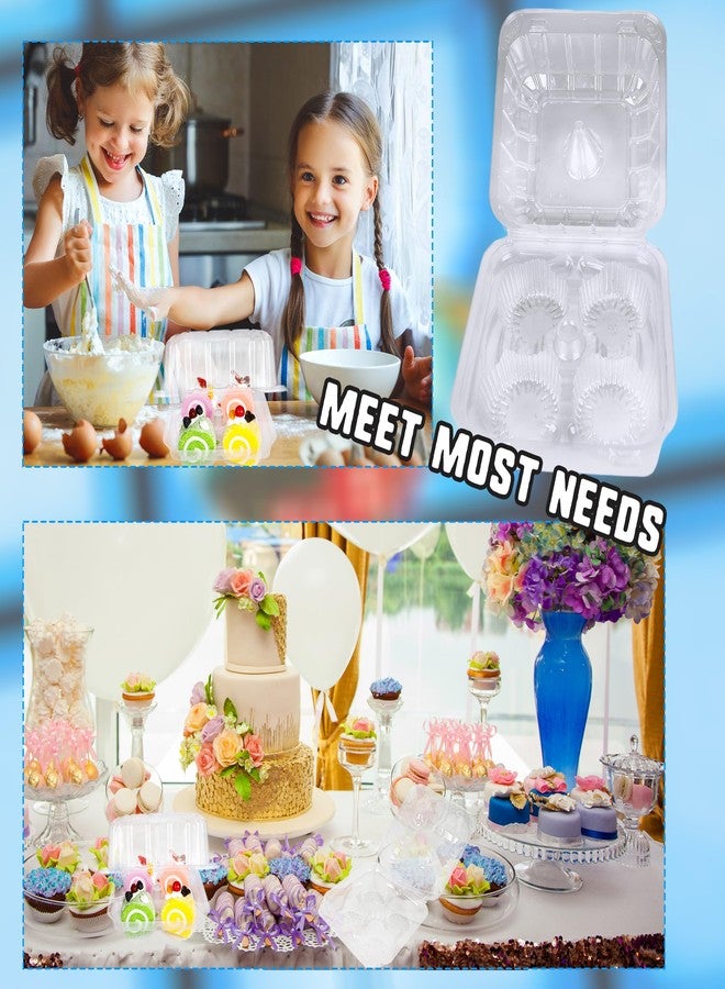 Norcoin 100 Pack Plastic Cupcake Containers 4-Compartment Clear Cupcake Box Containers Disposable 4 Cavity Cupcake Holder with Dome for Bakery Muffin Stackable - Image 5