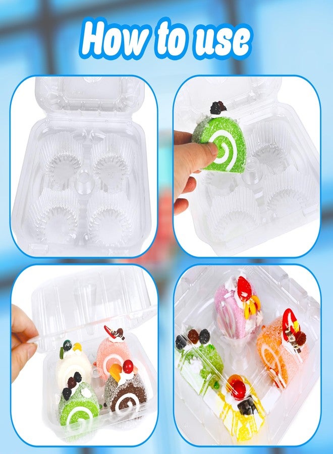 Norcoin 100 Pack Plastic Cupcake Containers 4-Compartment Clear Cupcake Box Containers Disposable 4 Cavity Cupcake Holder with Dome for Bakery Muffin Stackable - Image 3