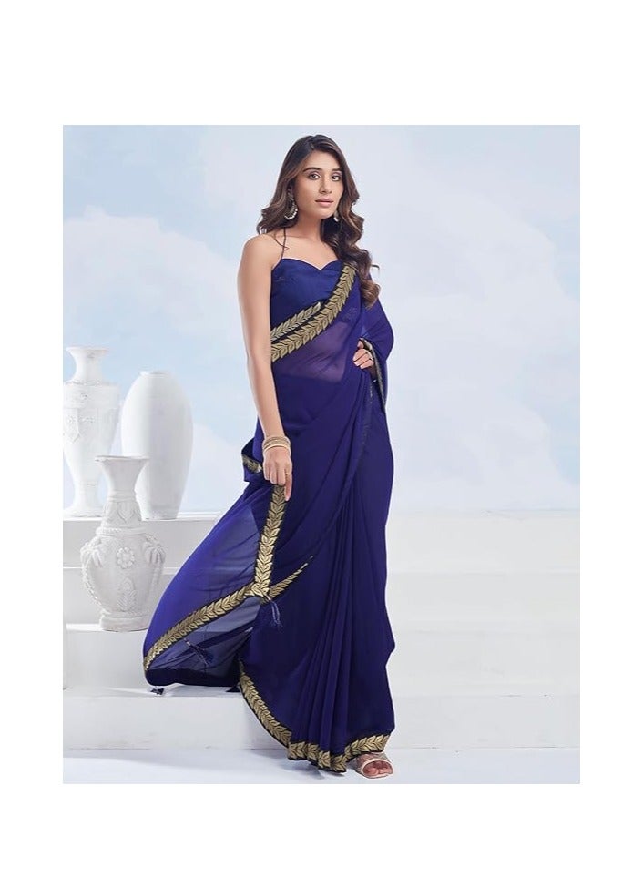 مملكة الإكسسوارات ساري نسائي من الدانتيل جورجيت مع قطعة بلوزة غير مخيطة - Image 3