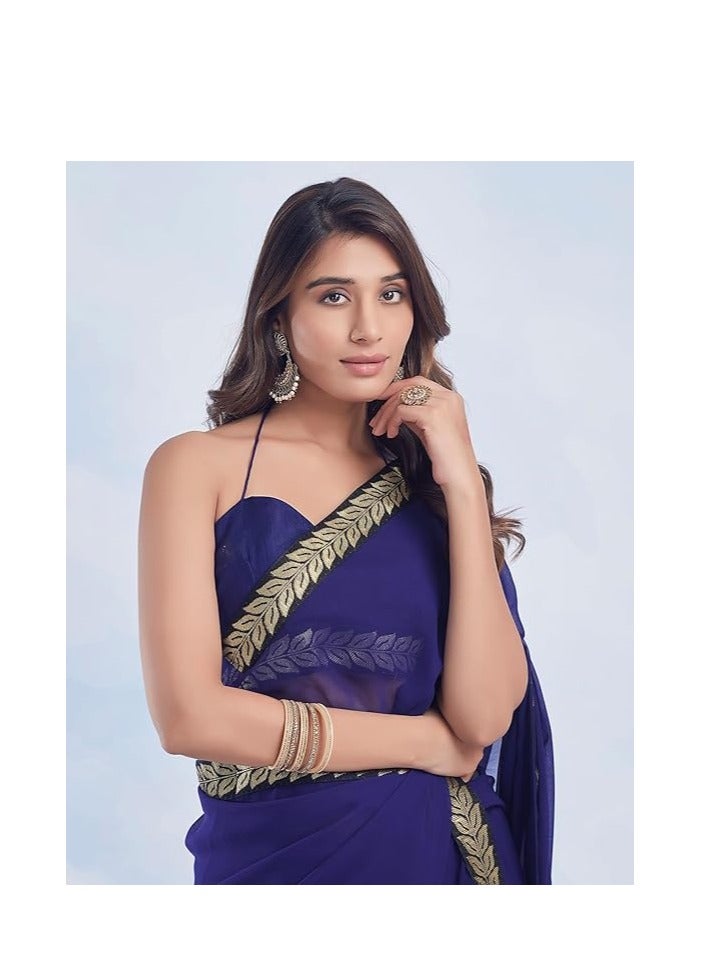 مملكة الإكسسوارات ساري نسائي من الدانتيل جورجيت مع قطعة بلوزة غير مخيطة - Image 4