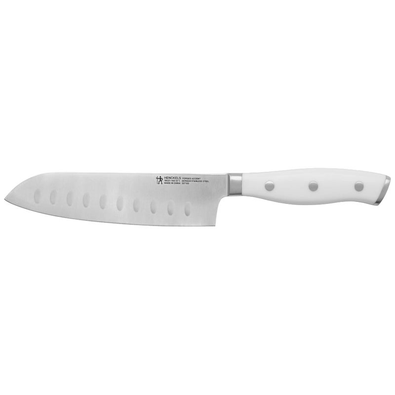 HENCKELS Forged Accent RazorSharp Hollow Edge Santoku Knife 5 Inch White Handle German Engineered Informed by 100 Years of Mastery