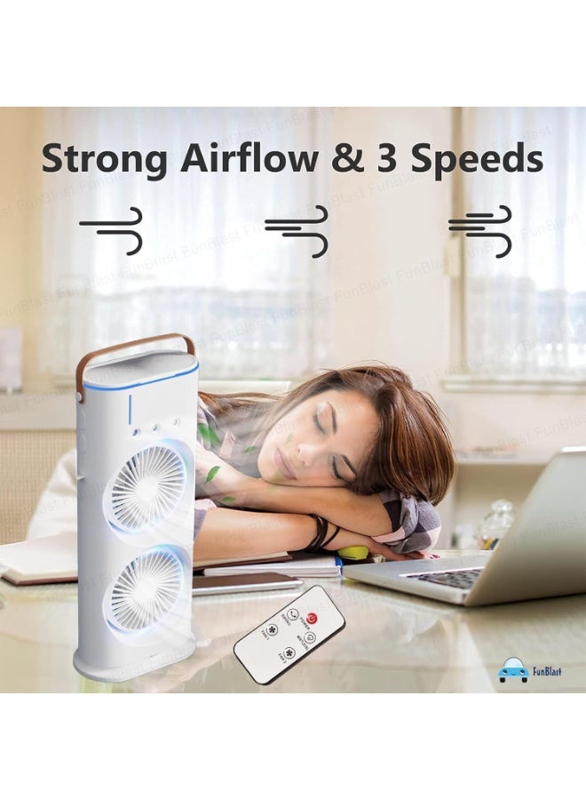 Dual Fan With USB Charging Desk Fan Included 3 Spray Port Design And Warm Colorful Night Light 3 Speed Wind ReguLation For Office Home Bedroom Desktop And Outdoor Picnic. - Image 5