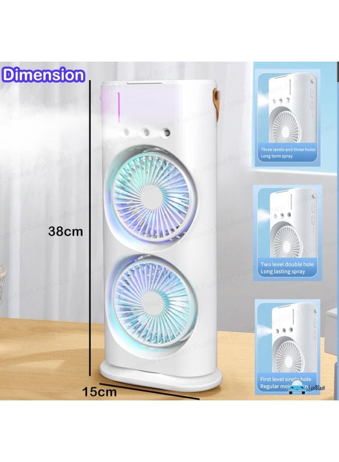 Dual Fan With USB Charging Desk Fan Included 3 Spray Port Design And Warm Colorful Night Light 3 Speed Wind ReguLation For Office Home Bedroom Desktop And Outdoor Picnic. - Image 3