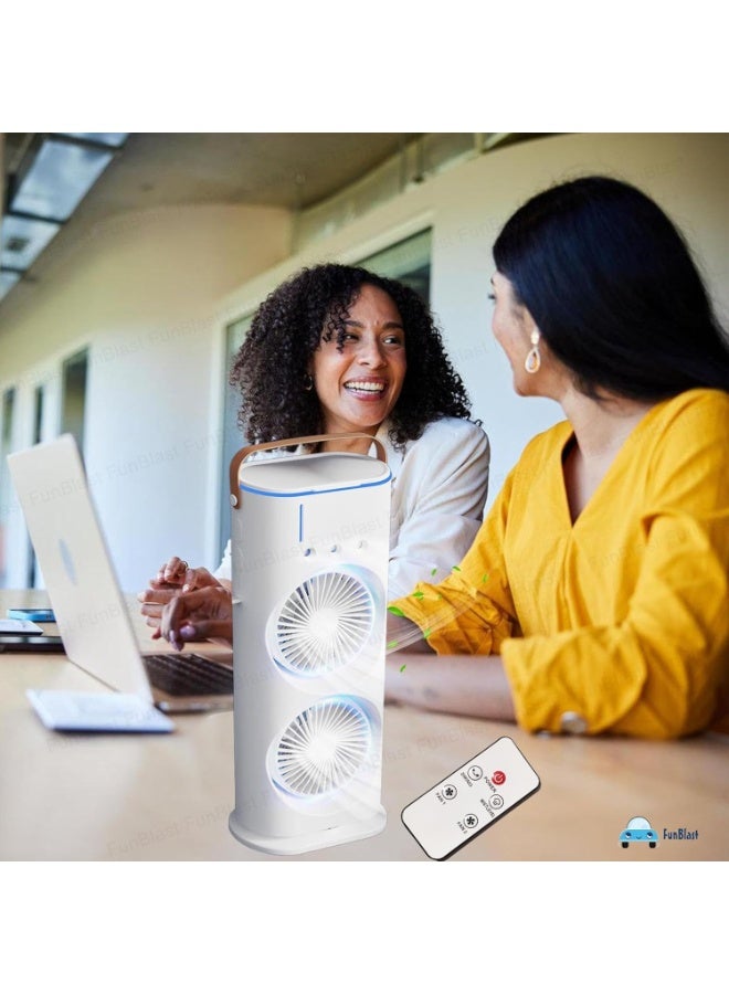 Dual Fan With USB Charging Desk Fan Included 3 Spray Port Design And Warm Colorful Night Light 3 Speed Wind ReguLation For Office Home Bedroom Desktop And Outdoor Picnic. - Image 2