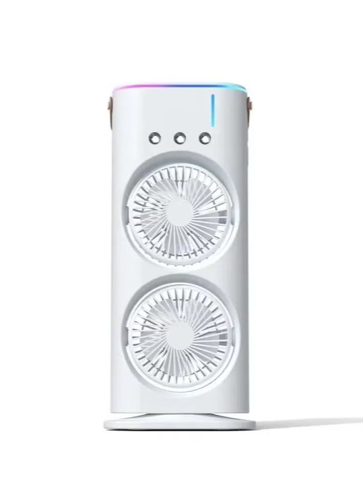 Dual Fan With USB Charging Desk Fan Included 3 Spray Port Design And Warm Colorful Night Light 3 Speed Wind ReguLation For Office Home Bedroom Desktop And Outdoor Picnic. - Image 1