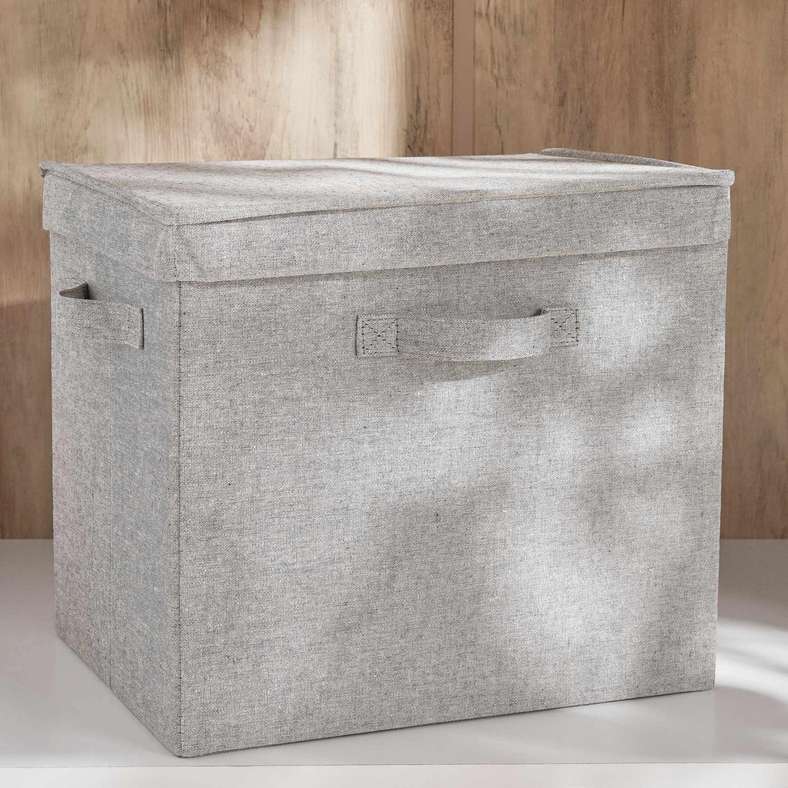 Pan Home Aria Twill Fabric Storage Box with Lid 38.1x28.6x32.4cm - Grey - 262MTV9900055 - Image 3
