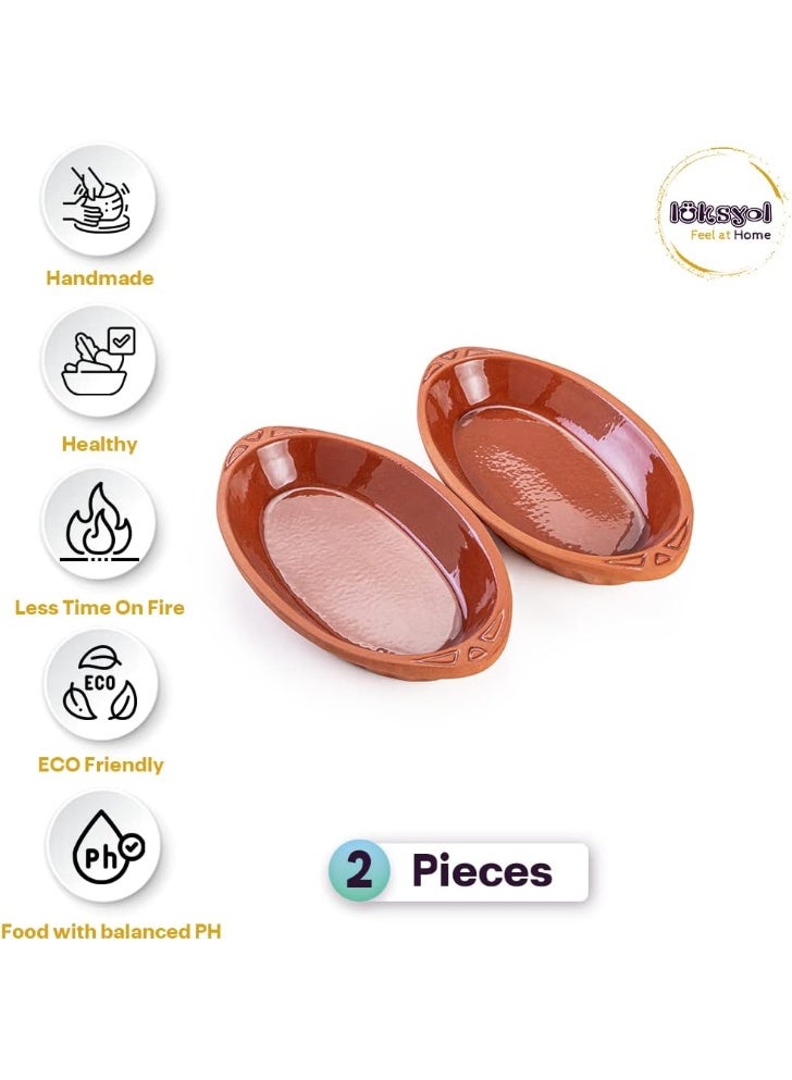luksYol LuksYol Handmade Oval Clay Bowls for Cooking & Serving – Turkish Natural Unglazed Clay – Oven, Microwave & Dishwasher Safe – Ideal for Main Dishes, Fish, Pasta, Meat – Available in Brown, Natural, Blue, Green – Sizes: L23×13×3cm, 26×14×3cm, 23×13×3cm, 29×18×4cm, 25×11.5×3cm – Perfect for Healthy & Eco-Friendly Cooking – Sustainable Tableware Upgrade – Artisan Turkish Craftsmanship – Durable, Colorful, Chip-Resistant, Food-Safe, Gift-Ready, LuksYol Premium Collection  - Image 3