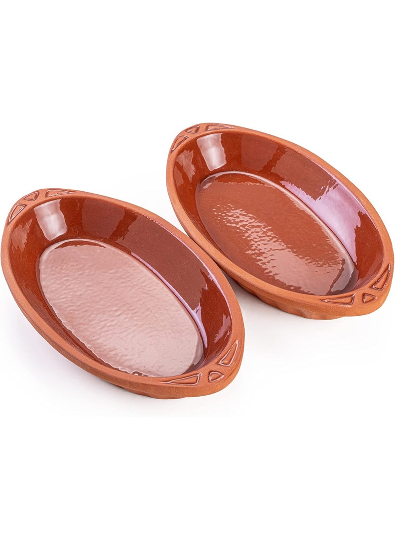 luksYol LuksYol Handmade Oval Clay Bowls for Cooking & Serving – Turkish Natural Unglazed Clay – Oven, Microwave & Dishwasher Safe – Ideal for Main Dishes, Fish, Pasta, Meat – Available in Brown, Natural, Blue, Green – Sizes: L23×13×3cm, 26×14×3cm, 23×13×3cm, 29×18×4cm, 25×11.5×3cm – Perfect for Healthy & Eco-Friendly Cooking – Sustainable Tableware Upgrade – Artisan Turkish Craftsmanship – Durable, Colorful, Chip-Resistant, Food-Safe, Gift-Ready, LuksYol Premium Collection  - Image 1