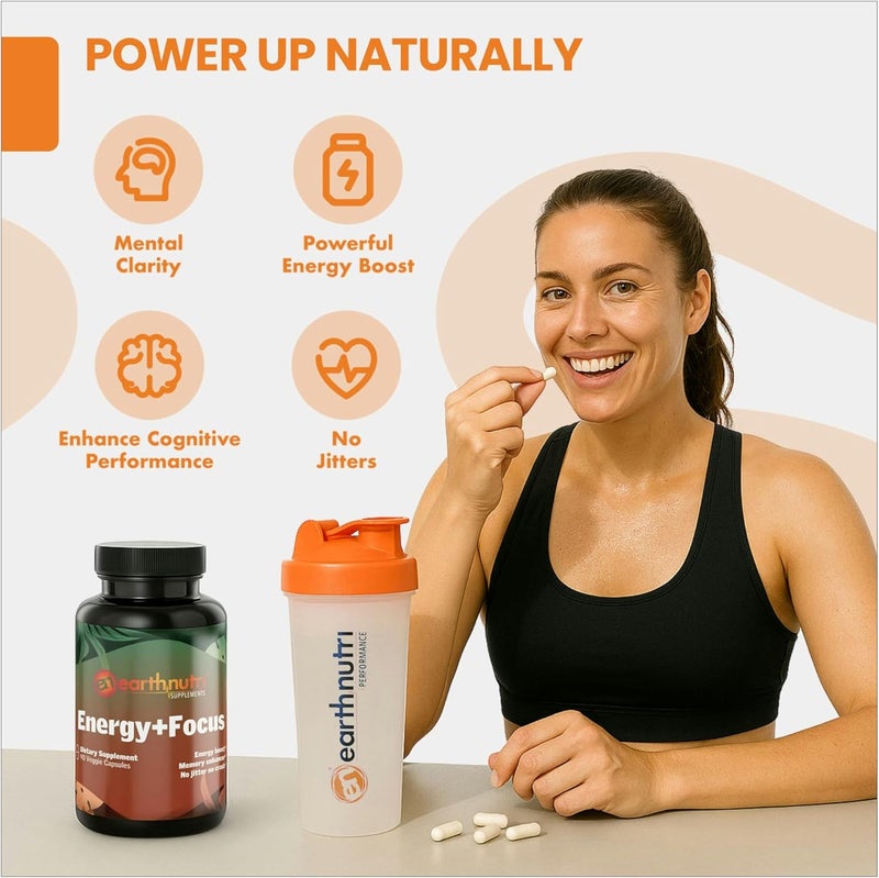 EarthNutri Energy  Focus Supplement  Energy Boost  Memory Enhancer with PeakO2 AlphaSize Cognizin PurCaf Theacrine Acetyl LCarnitine and LTyrosine  3 Capsules Per Serving - Image 5