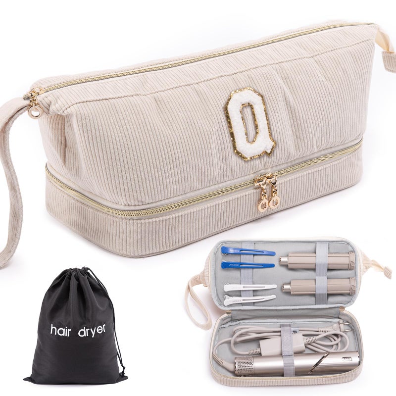 ELCUPA Initial Personalized Hair Dryer CaseDoubleLayer Hair Tools Travel Carrying Case for Shark FlexStyle with Hair Dryer Bag Hair Air Wrap Dryer Case Flat Curling Iron Travel Organizer Gift - Image 2