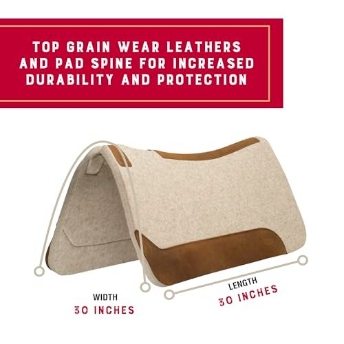 Weaver Equine 30" x 30" Contoured Wool Blend Felt Horse Saddle Pad, Shock Absorbing Western Saddle Pad for Protection, Durable Equine Supplies, Tan - Image 3