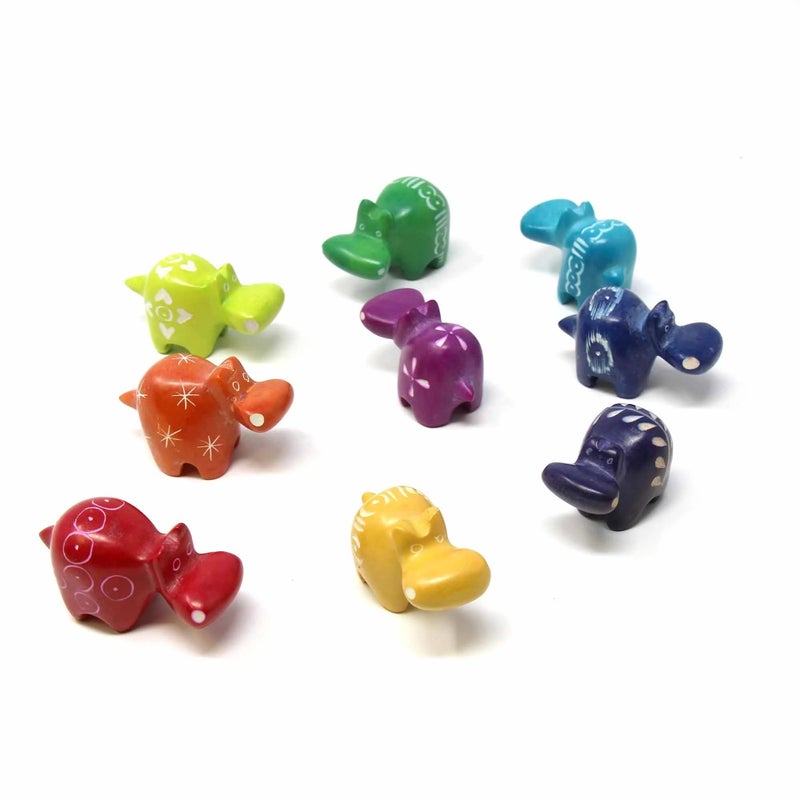 Global Crafts Soapstone Tiny Hippo Figurines  Handmade in Kenya  Assorted Pack of 5 Colors (KSASMHIPPO-5PK) - Image 1