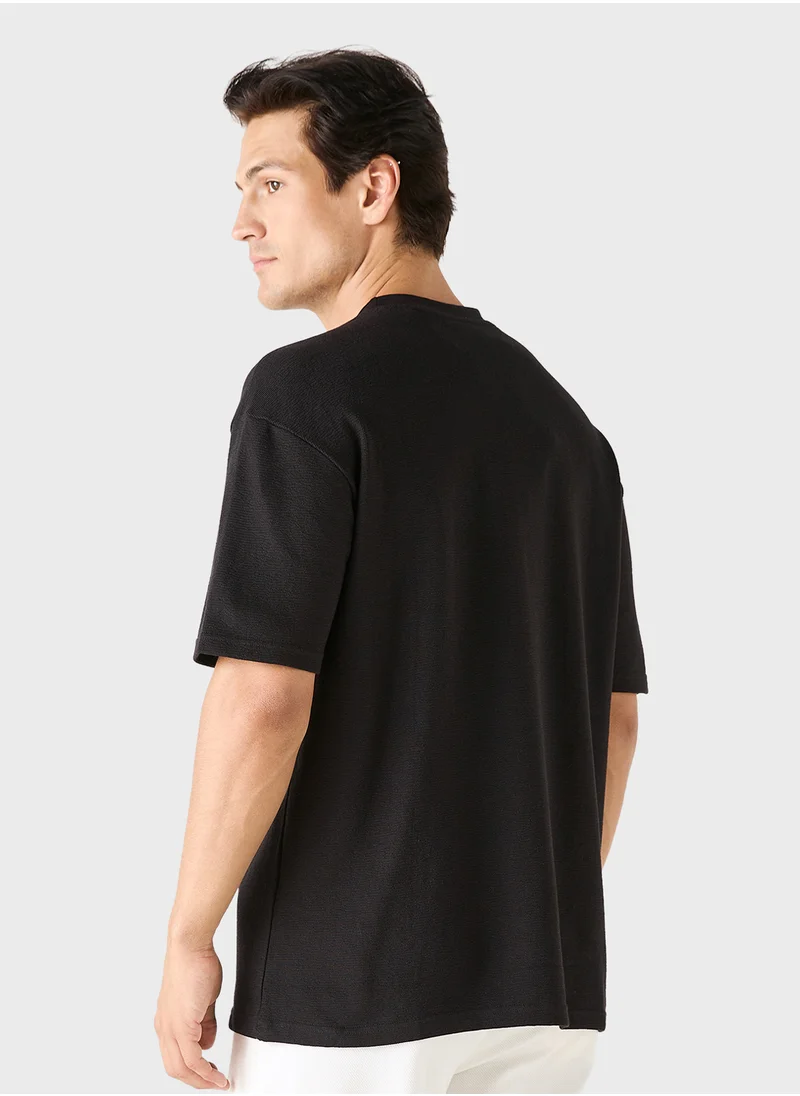 ايكونيك Iconic Textured T-shirt with Chest Pocket and Shor