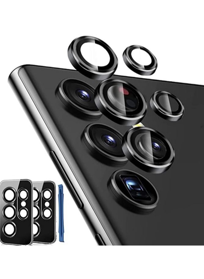 ELTRAZONE Samsung Galaxy S23 Ultra Camera Lens Protector Accessories Cover Camera Screen Protector Tempered Glass for Samsung Galaxy S23 Ultra Aluminum Edge Metal Case Friendly, Black - Image 1