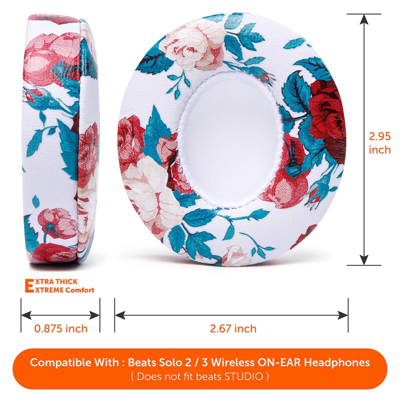 WC Extra Thick Replacement Earpads for Beats Solo 2 & 3 by Wicked Cushions - Ear Pads for Beats Solo 2 & 3 Wireless ON-Ear Headphones - Soft Leather, Luxury Memory Foam, Strong Adhesive | Floral White - Image 5
