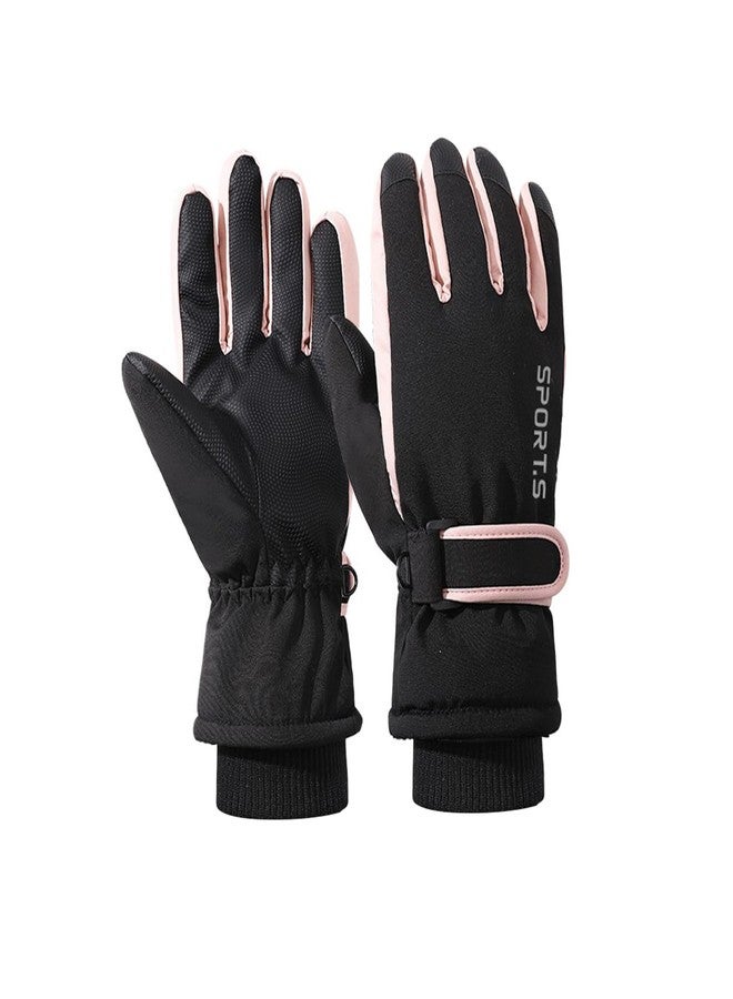 Feelorna Women Winter Ski Gloves, Waterproof Touchscreen Anti-Slip Snowboard Gloves for Skiing Sports (Black Pink) - Image 1