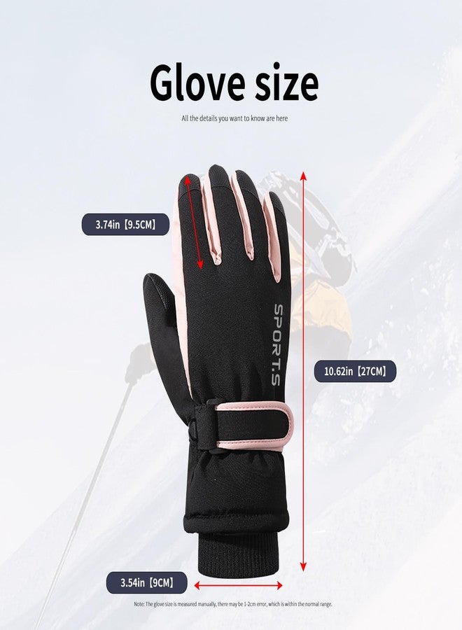 Feelorna Women Winter Ski Gloves, Waterproof Touchscreen Anti-Slip Snowboard Gloves for Skiing Sports (Black Pink) - Image 2