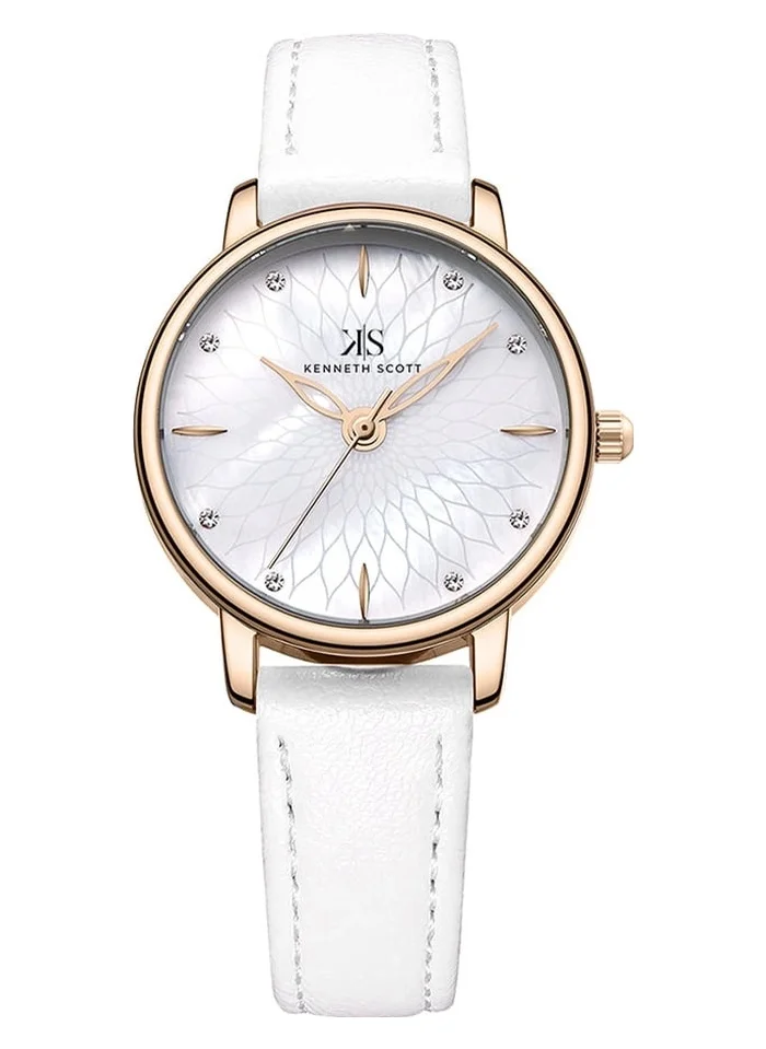 KENNETH SCOTT Kenneth Scott K22524-KLWM Women's Analog Display Watch & Polyurethane Strap White