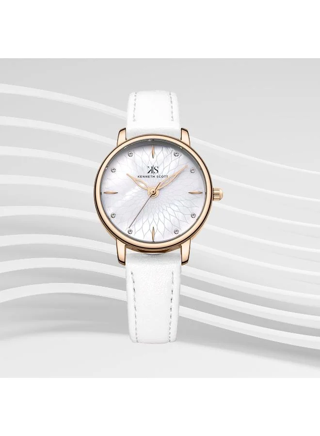 KENNETH SCOTT Kenneth Scott K22524-KLWM Women's Analog Display Watch & Polyurethane Strap White