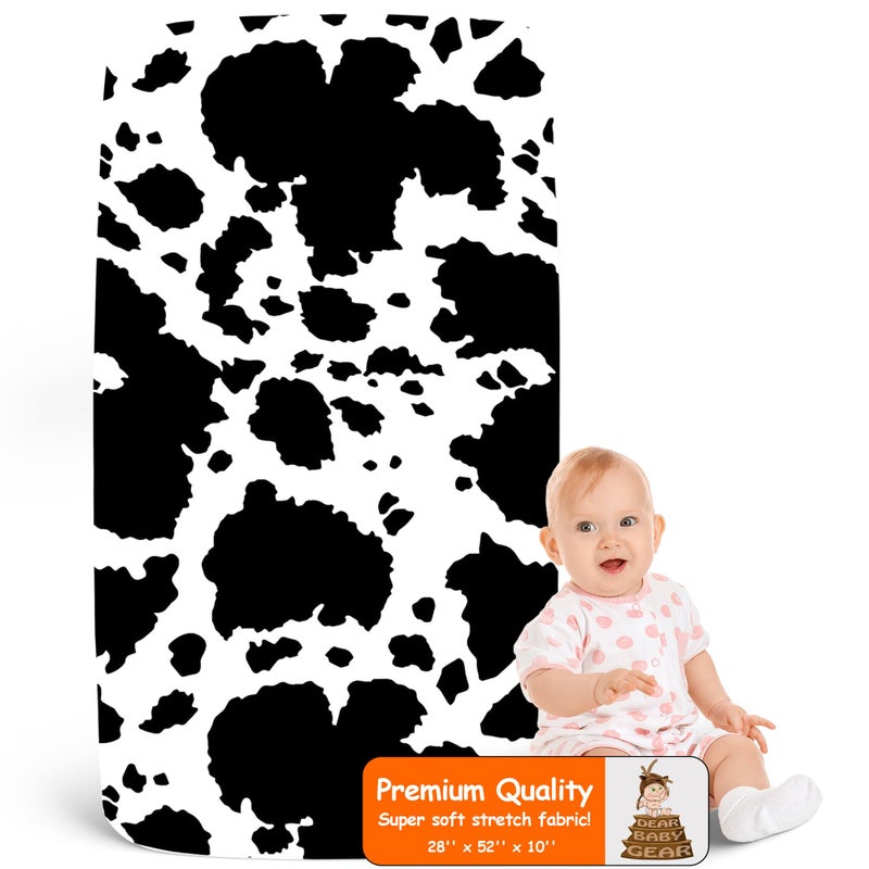 Dear Baby Gear Deluxe Baby Crib Sheet  Cotton Polyester Infant Sheets  Soft MachineWashable Crib Mattress Cover  Newborn Nursery Bedsheet  Black and White Holstein Cow Print 28 x 52 x 10
