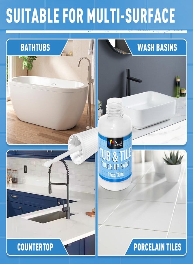 DWIL Tub and Tile Paint, White Touch Up Paint for Porcelain, Scratches, Cracks and Spots on Tile, Porcelain Repair Kit for Bathtub, Sinks, Enamel and Toilets, 1.5 Fl Oz(White) - Image 2