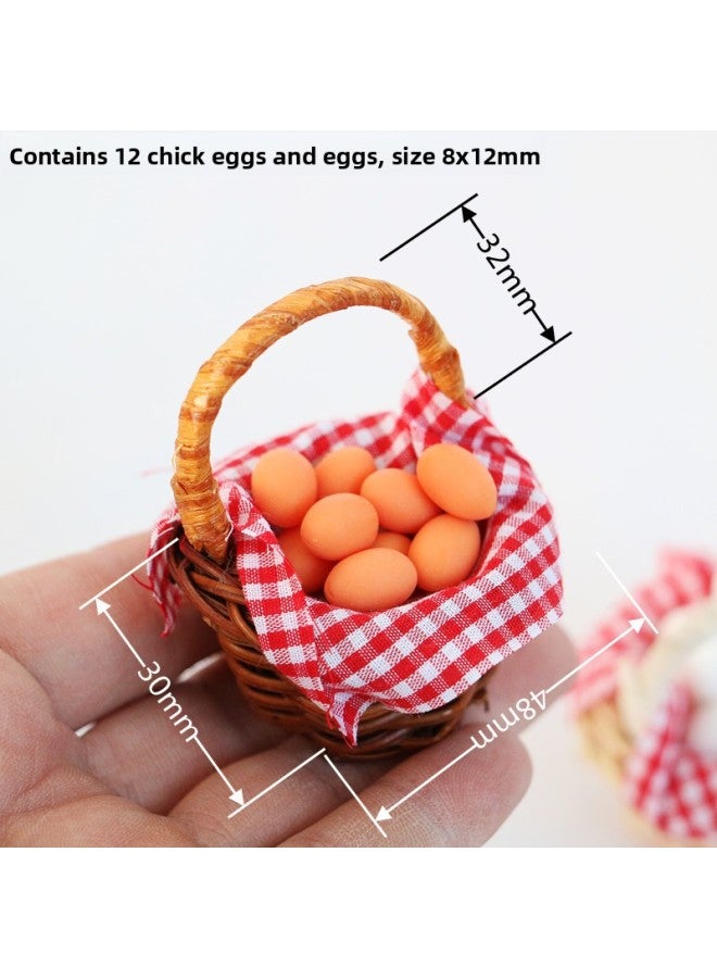 Dollhouse Dollhouse Mini Red Plaid Egg Basket Duck Egg Frame Miniature Simulation Natural Scene Decoration 