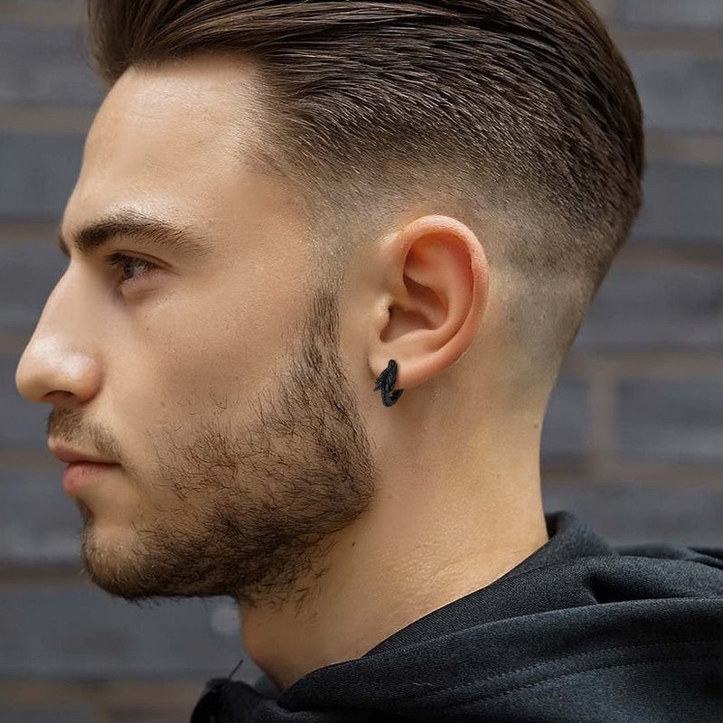 U7 Dragon Earrings Black Metal Plated Huggie Hoops Punk Rock Animal Earrings for Men Women - Image 2