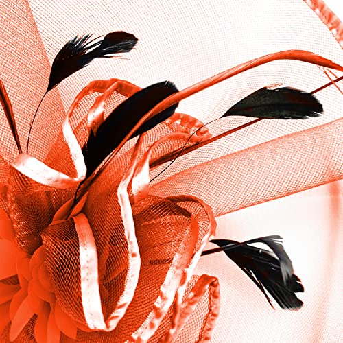 TS Fascinators Hat with Mesh Feather Hair Clip Tea Party for Wedding Cocktail Party or Special Occasion(Orange) - Image 5