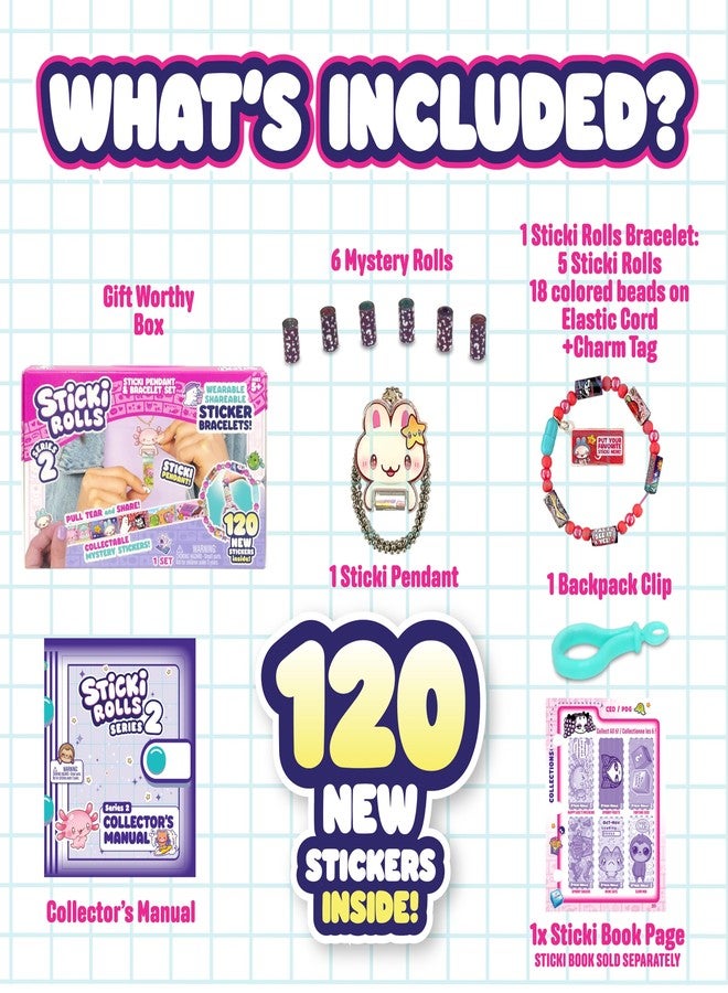 Sky Castle Sticki Rolls Pendant Pack | 120 Exclusive Wearable Shareable Stickers with Toy Pendant and Bracelet | Collect and Share | Ages 5 and Up | Series 2 - Stardust & BunBun - Image 4
