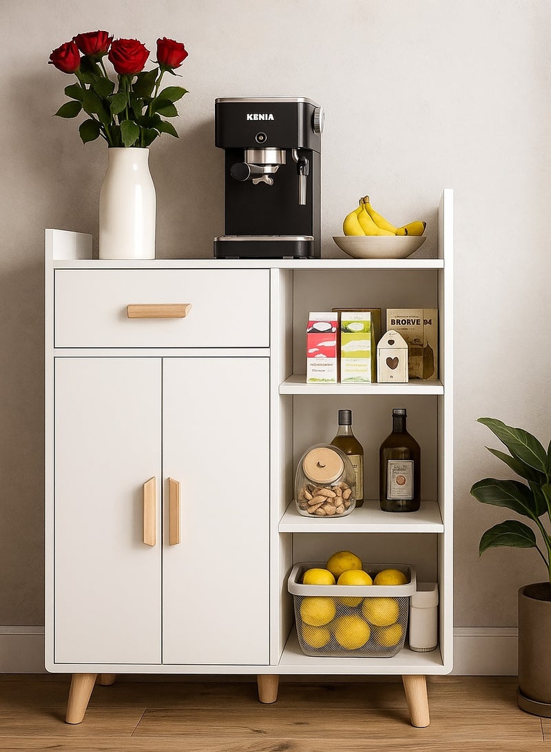 إيه جي دي خزانة ركن القهوة مع درج تخزين، خزانة جانبية مع طبقة قابلة للتعديل، خزانة تخزين المطبخ لغرفة الطعام، رف تخزين فرن الميكروويف في المطبخ (أبيض) - Image 1