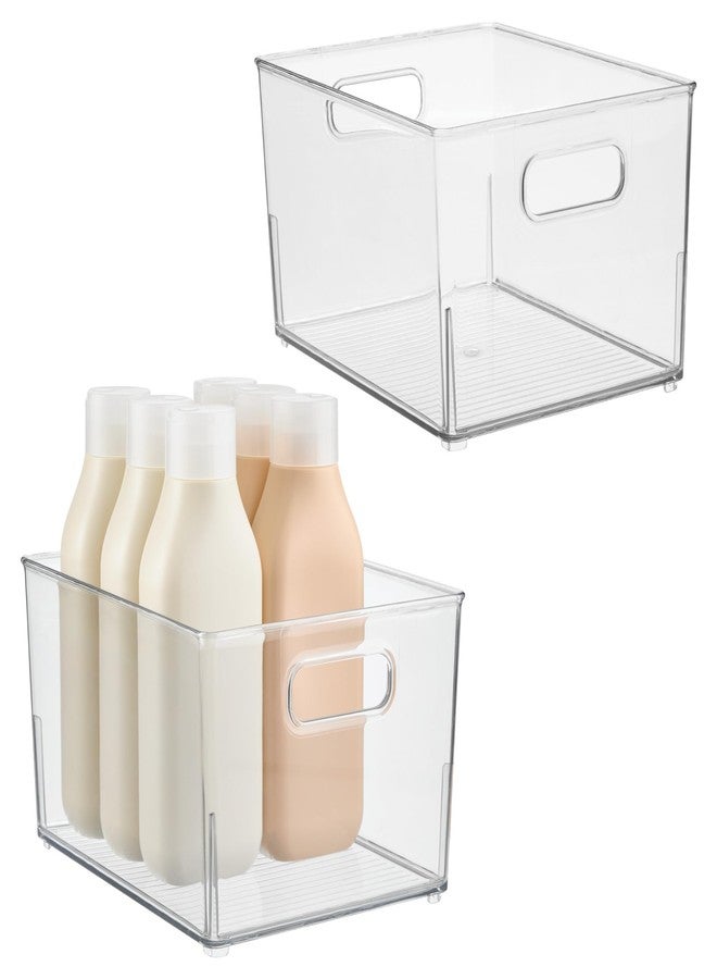 iDesign Small Stackable Plastic Bathroom Storage Bin with Handles - Set of 2 - Clear - Made in USA - Image 2