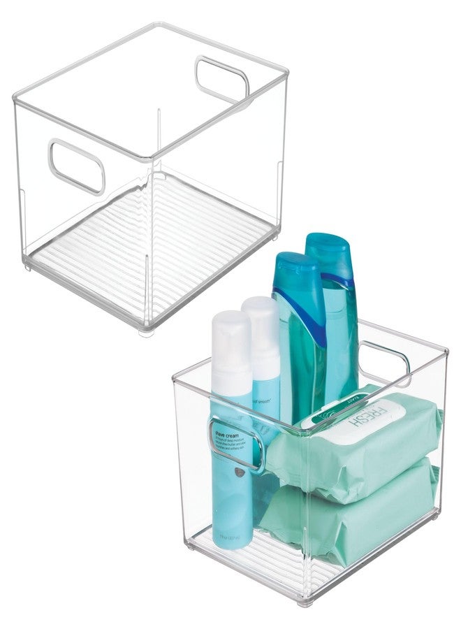 iDesign Small Stackable Plastic Bathroom Storage Bin with Handles - Set of 2 - Clear - Made in USA - Image 1