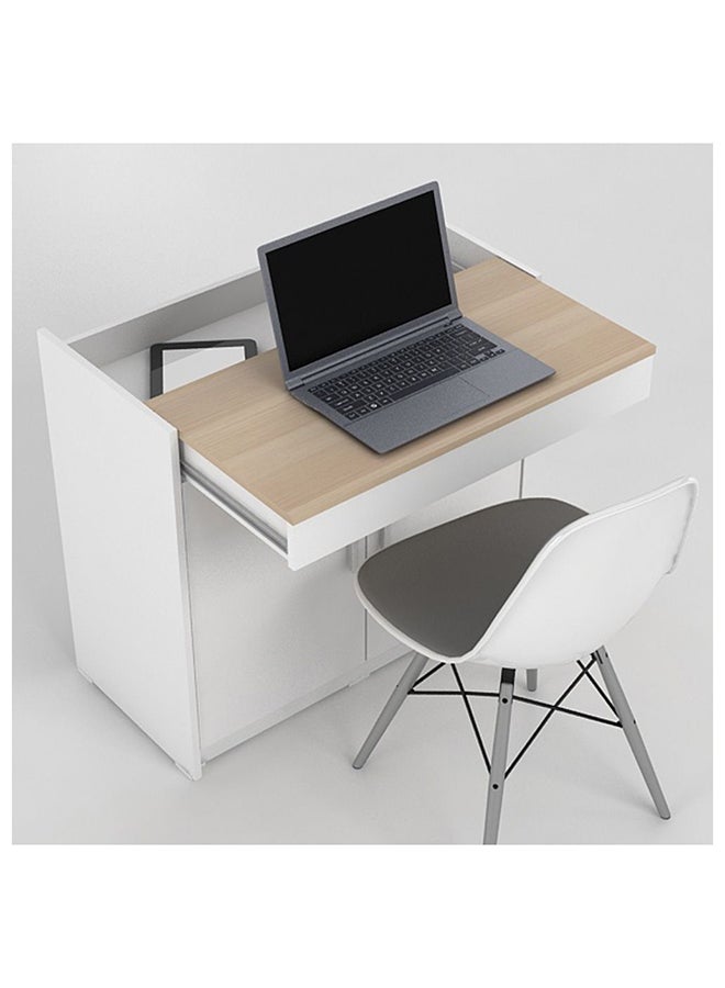 DANUBE HOME Ovela 2 Door Study Desk with Pull-Out Top Table - White/Oak | Engineered Wood Office Furniture | Modern Office Desk with 1 Drawer & 2 Doors | Multi-Color Furniture Accessories for Home & Office
