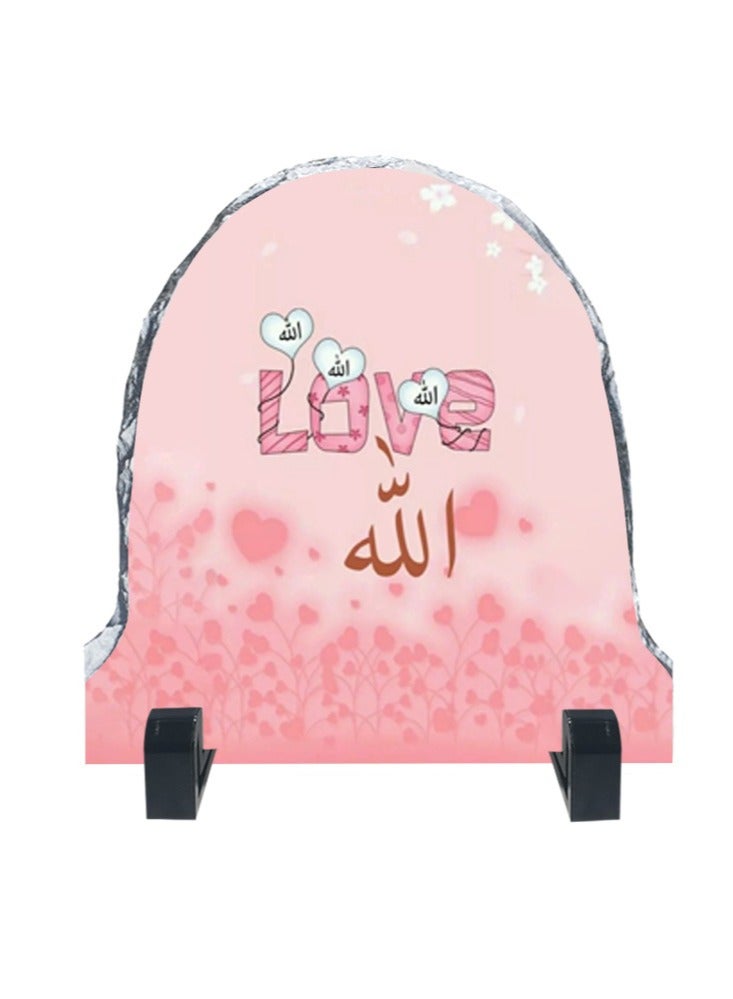 Service Zone Protective Printed White Rock Shape Marble Photo Frame for Table Top Love Allah  - Image 1