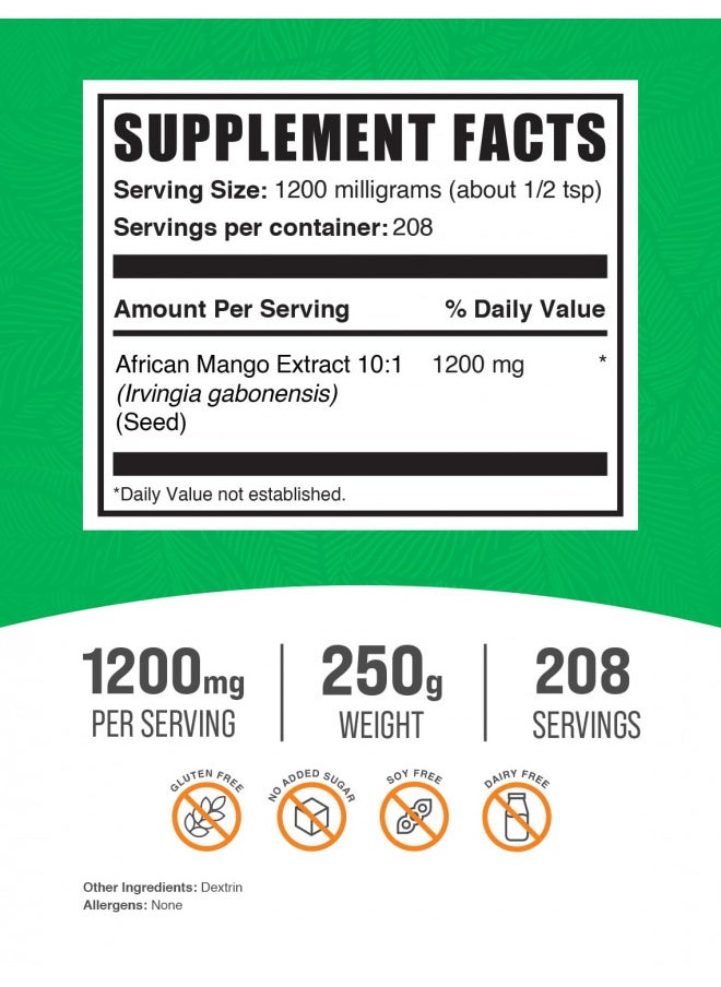 BulkSupplements.com African Mango Extract Powder - Irvingia Gabonensis, African Mango Supplements, African Mango Powder - Gluten Free, 1200mg per Serving, 250g (8.8 oz) (Pack of 1)