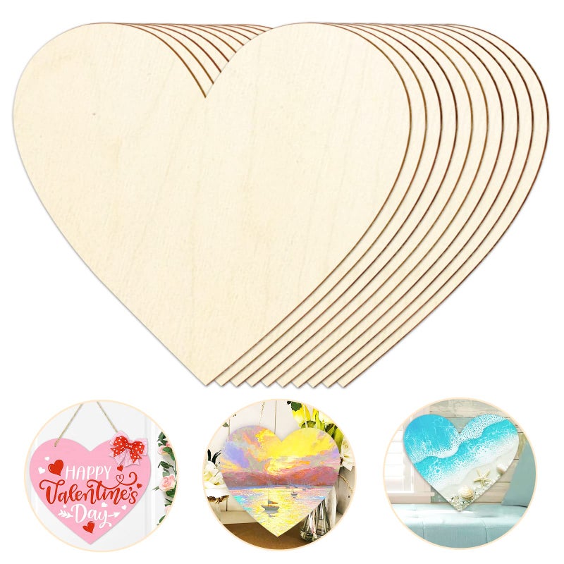 BOQIN Wooden Hearts for Crafts 10 Pack 12 Inch Blank Heart Cutout Unfinished Wood Hearts Slices Valentines Heart Shaped Ornaments Door Hanger Decor for ValentinesDayWeddingChristmas
