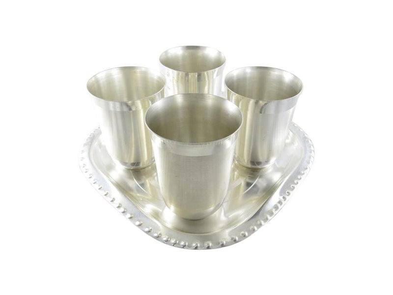 GoldGiftIdeas Four Silver Plated Juli Mat Glass Set with Tray Silver Plated Glass Gift Items Return Gift Glass Tray Serving Set Glass Set for Water Set of 4 - Image 4