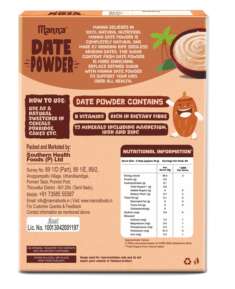 Manna Date Powder Natural Sweetner. Kharik/Khajur Powder. No Added Color, Flavor or Preservatives. Healthy Substitute for Sugar. 200g - Image 4
