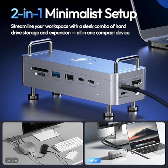 rayihni QT03 DOCKING STATION & STAND WITH NVME SSD ENCLOSURE 40GBPS, 10-IN-1 WITH 10 GBPS 4 USB C-A/AUDIO/4K HDMI/SSD/HUB/TF/SD PORT COMPATIBLE WITH MAC MINI M4, M4 PRO/DELL/HP/LENOVO/IPHONE AND MORE - Image 3