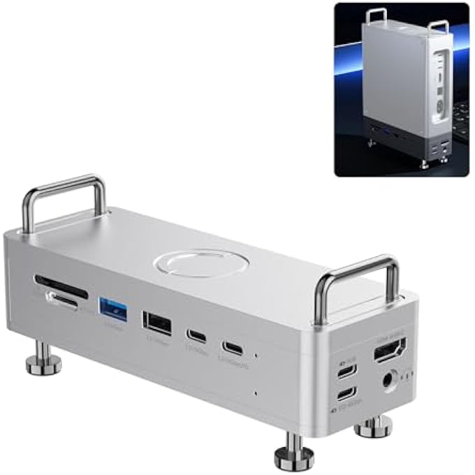 rayihni QT03 DOCKING STATION & STAND WITH NVME SSD ENCLOSURE 40GBPS, 10-IN-1 WITH 10 GBPS 4 USB C-A/AUDIO/4K HDMI/SSD/HUB/TF/SD PORT COMPATIBLE WITH MAC MINI M4, M4 PRO/DELL/HP/LENOVO/IPHONE AND MORE - Image 1