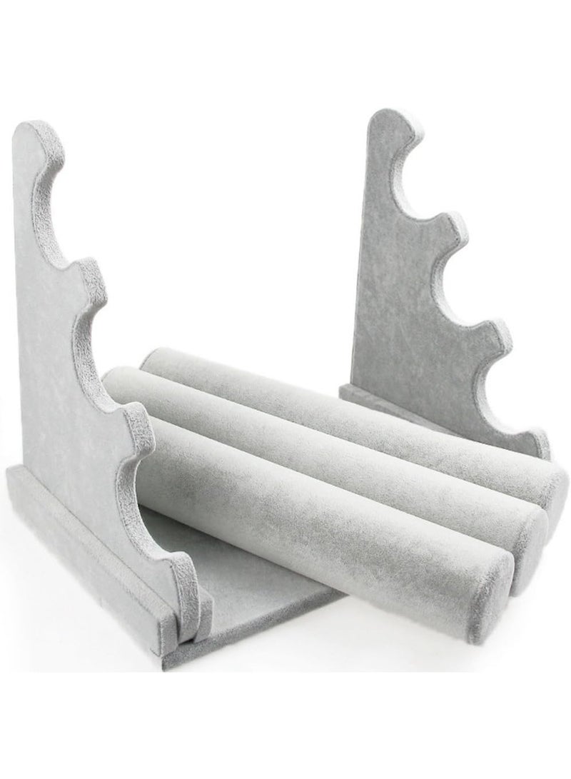Triple Bracelet Holder Velvet Jewelry Display Stand Watch Bangle Bar Necklace Storage Organizer Gray - Image 4