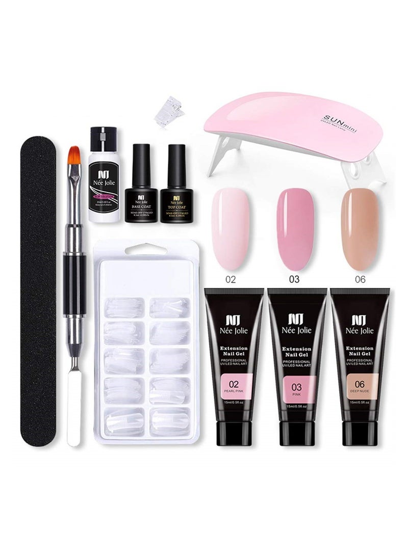 Captaintech Nail Extension Gel Kit with UV Light 3 Colors Poly Nail Gel Builder Glue 100 Nail Tips Perfect for Nail Art Beginners - Image 1