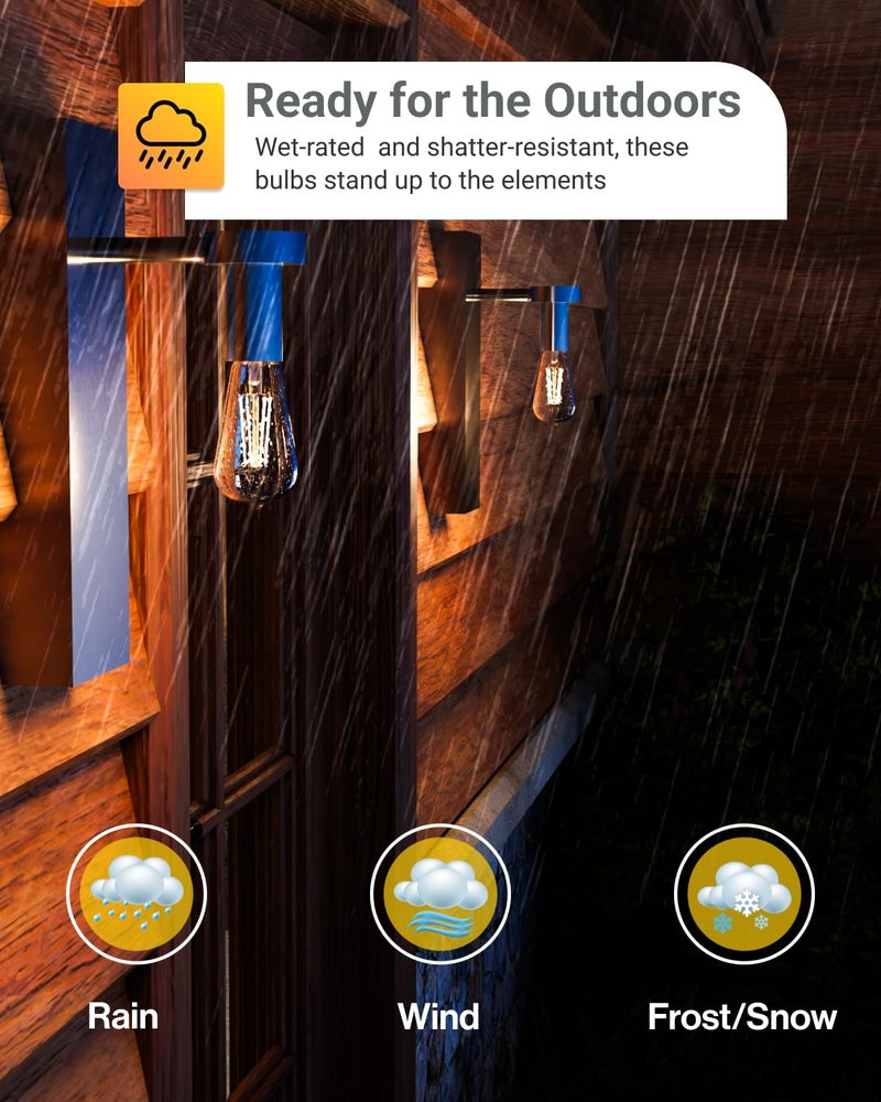 Sunco Lighting Sunco Dusk to Dawn Lights Bulb Outdoor, ST64 Edison Style Automatic Light Sensing Bulbs, 800 LM, 7W (60W Equivalent), ST19, 3000K Warm White, E26 Base UL 4 Pack - Image 5