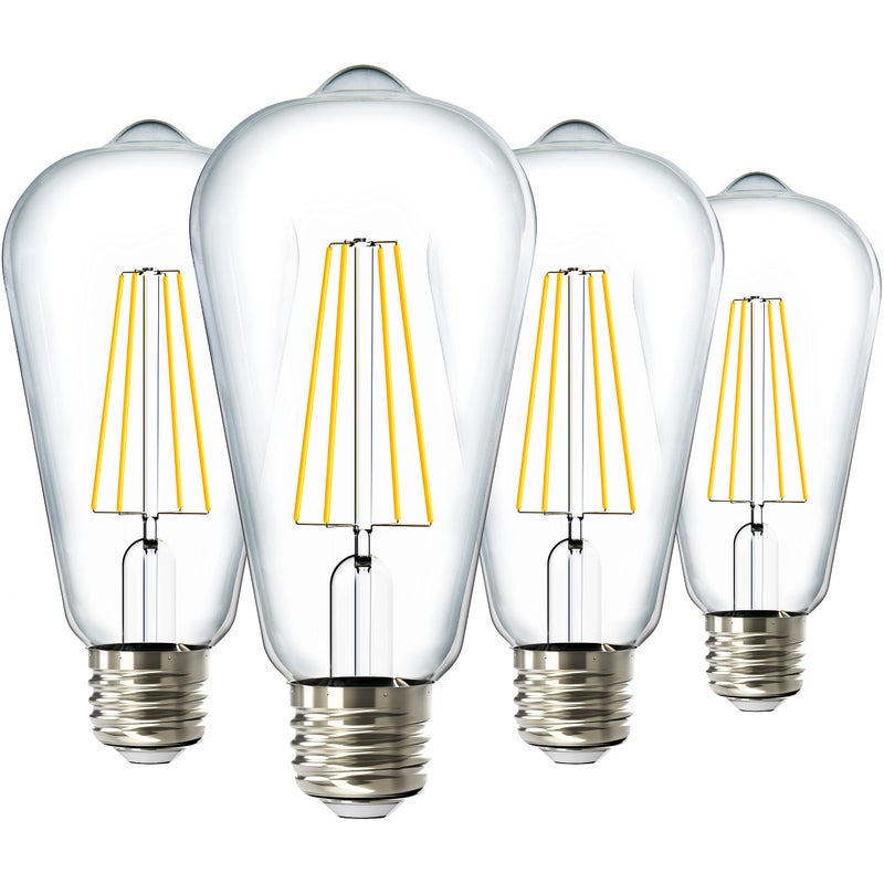 Sunco Lighting Sunco Dusk to Dawn Lights Bulb Outdoor, ST64 Edison Style Automatic Light Sensing Bulbs, 800 LM, 7W (60W Equivalent), ST19, 3000K Warm White, E26 Base UL 4 Pack - Image 1
