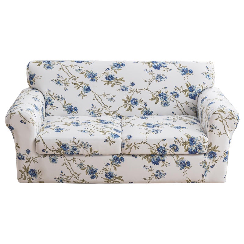 Krfoonn 3 Piece Printed Couch Cover For 2 Cushion Couch Stretch Sofa Loveseat Slipcover With 2 Separate Seat Cushion Covers Furniture Protector With Elastic Bottom For Living Room (Loveseat  51) - Image 1