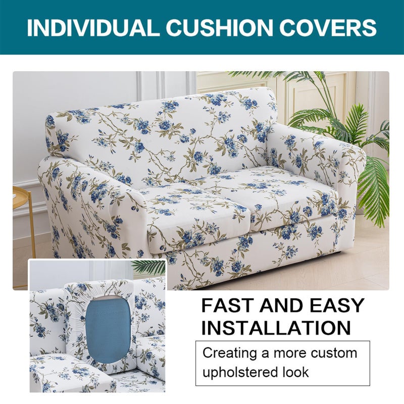 Krfoonn 3 Piece Printed Couch Cover For 2 Cushion Couch Stretch Sofa Loveseat Slipcover With 2 Separate Seat Cushion Covers Furniture Protector With Elastic Bottom For Living Room (Loveseat  51) - Image 3