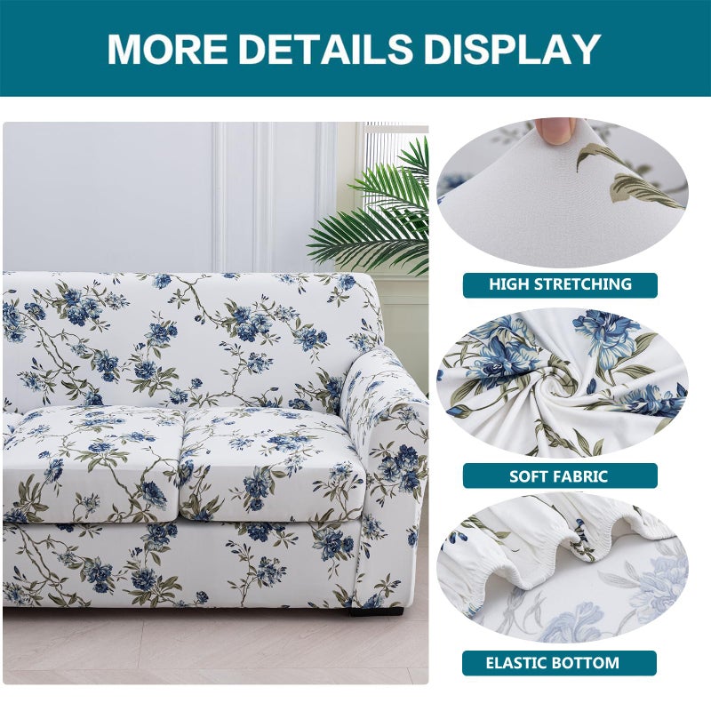 Krfoonn 3 Piece Printed Couch Cover For 2 Cushion Couch Stretch Sofa Loveseat Slipcover With 2 Separate Seat Cushion Covers Furniture Protector With Elastic Bottom For Living Room (Loveseat  51) - Image 2