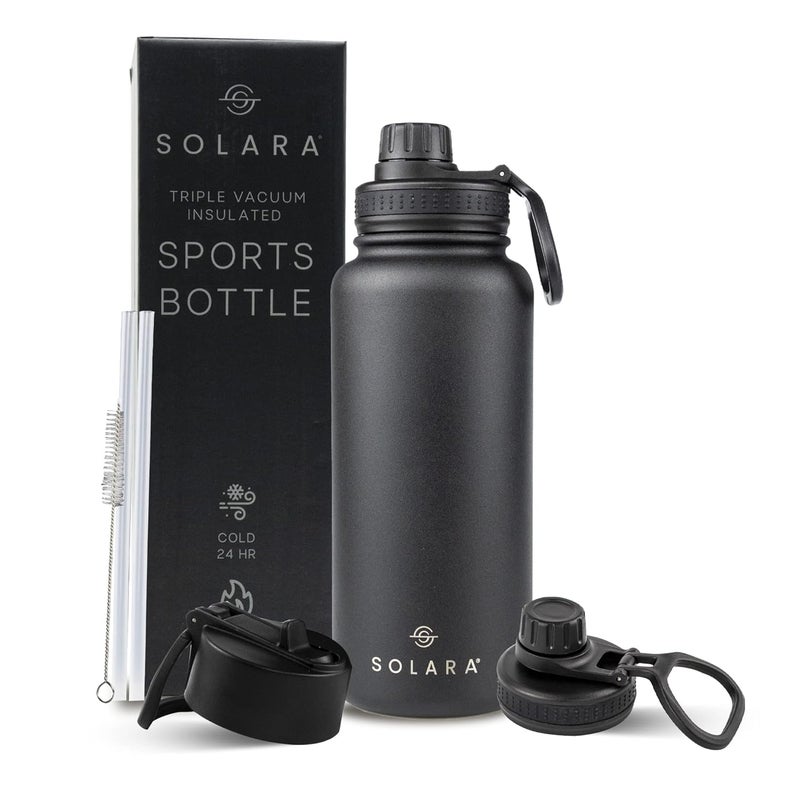 SOLARA Insulated Water Bottle 1 Litre, Hot Water Bottle, 1000ml Thermosteel Water Bottles for Travel, Home, Office, School, Gym, Adults, Water Bottle Hot and Cold, Sipper Bottle, Black Knight - Image 1